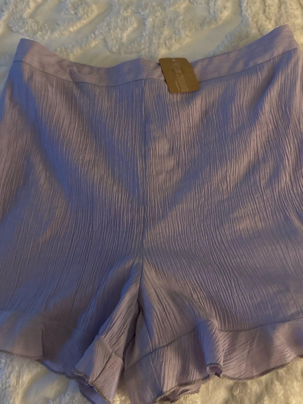 vestique Lavender Ruffle Hem High-Rise Shorts
